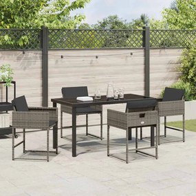 Conjunto de Jantar de Jardim com 5 Peças e Almofadas Cinzas de Rattan