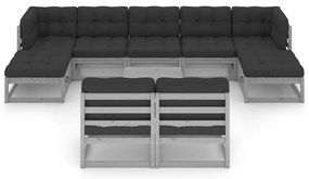 10pcs conjunto lounge de jardim + almofadões pinho maciço cinza
