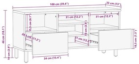 Móvel de TV 100x33x46 cm madeira de mangueira maciça castanho