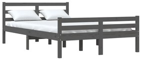 Estrutura de cama casal 135x190 cm madeira maciça cinzento