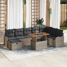 vidaXL Conjunto de Sofá de Jardim de 9 Peças com Almofadas Cinza Rattan Polimérico