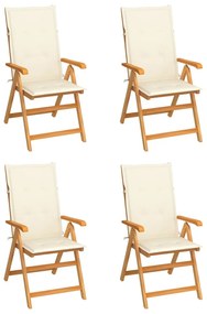 Cadeiras de jardim c/ almofadões cor creme 4 pcs teca maciça