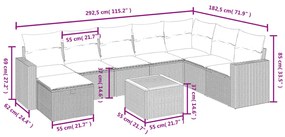 9 pcs conjunto de sofás p/ jardim c/ almofadões vime PE preto