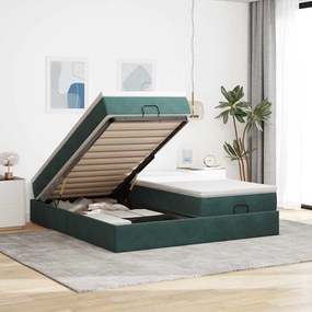 Estrutura de cama otomana com colchão verde escuro veludo
