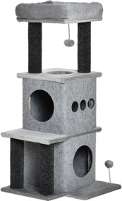 PawHut Árvore Arranhador para Gatos com Plataformas e Arranhadores 48x48x100 cm Cinza | Aosom Portugal