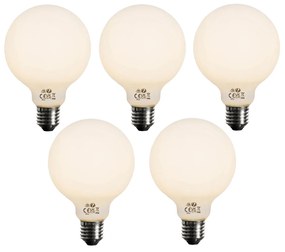Conjunto de 5 Lâmpada LED regulável E27 opal G95 5W 450lm 2700K