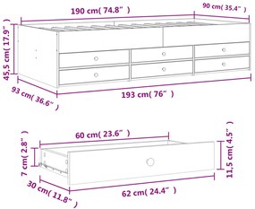 Sofá-cama com gavetas sem colchão 90x190 cm preto
