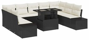 Conjunto de Sofá de Jardim com 10 Peças e Almofadas em Rattan Preto