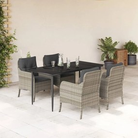5 pcs conjunto de jantar p/ jardim c/ almofadões cinzento claro