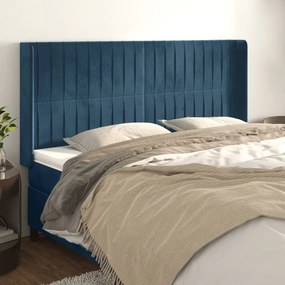 Cabeceira cama c/ abas veludo 183x16x118/128 cm azul-escuro