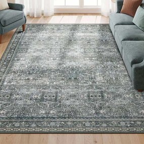 Tapete em estilo vintage 160 x 230 cm lavável na máquina cinza ardósia