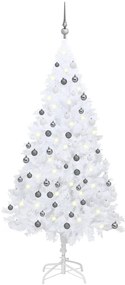 Árvore de Natal artificial + luzes LED e bolas 120cm PVC branco