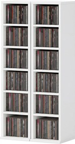 Conjunto de 2 prateleiras verticais para arrumação de CDs e DVDs, com 12 compartimentos, 21 x 22,5 x 88,5 cm, capacidade para 204 CDs, branco