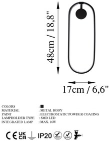 Candeeiro de Parede Can – Preto – 17 cm x 48 cm x 10 cm