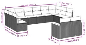 12 pcs conjunto de sofás p/ jardim com almofadões vime PE bege