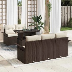 vidaXL Conjunto de Sofá de Jardim de 6 peças com Almofadas Castanho Rattan Sintético