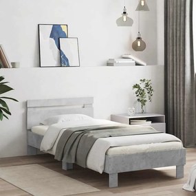 Estrutura de cama c/ cabeceira/luzes LED 90x190cm cinza cimento