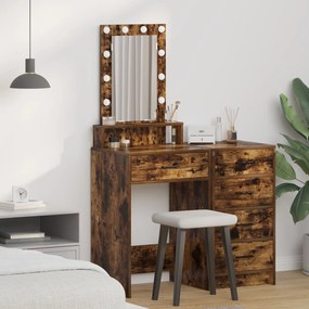 Mesa de Maquilhagem vidaXL com Luzes LED Carvalho Fumado 50x41x140 cm