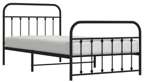 Estrutura de cama com cabeceira e pés 107x203 cm metal preto