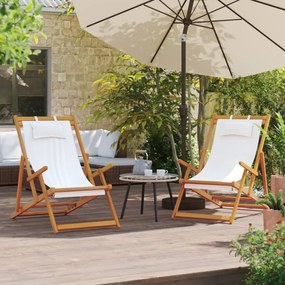 vidaXL Cadeiras de praia dobráveis 2 pcs tecido cor creme
