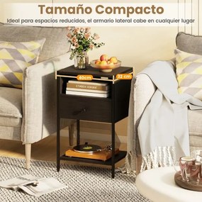 Mesa de cabeceira, mesa apoio 40 x 32 x 65 cm com estação de carregamento com Compartimento aberto Gaveta preta