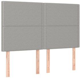 Cama box spring c/ colchão e LED 140x190 cm tecido cinza-claro