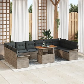 Conjunto de Sofá de Jardim vidaXL 11 Peças com Almofadas Cinza Polirra