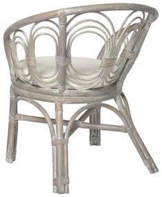 Cadeira de jantar com almofadão vime natural e linho cinzento