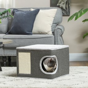 Barril para arranhar para gatos 45 C x 45 P x 35 A cm com plataforma superior, em pelúcia e sisal, 45 x 45 x 35 cm, cinzento antracite