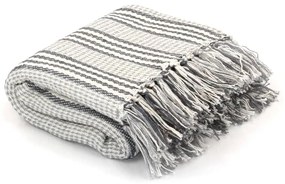 vidaXL Manta em algodão às riscas 220x250 cm cinzento e branco
