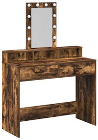 Mesa de Maquiagem vidaXL com Luzes LED Carvalho Fumado 100x41x140 cm