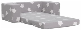 Sofá-cama infantil 2 lugares c/ estrelas pelúcia cinzento-claro