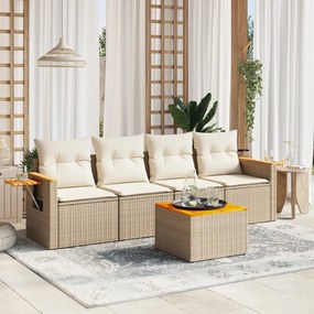 vidaXL 5 pcs conjunto de sofás p/ jardim com almofadões vime PE bege