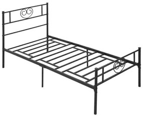 HOMCOM Estrutura de Cama Individual de Metal 31cm para Colchão 90x190cm com Cabeceira com Forma de Coração Estrutura de Cama com Espaço em Baixo de Armazenamento 95x196x100cm Preto