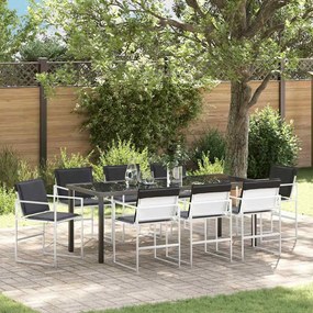 vidaXL Conjunto de Jantar de Jardim de 9 Peças com Almofadas Brancas de Textilene e Aço