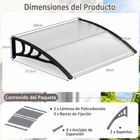 Toldo Exterior para Portas e Janelas, 100,5 x 76 x 23 cm, Estrutura com Barras Metálicas, Transparente