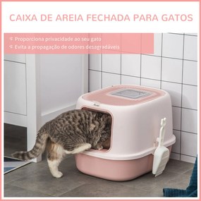 PawHut Caixa de Areia para Gatos Caixa de Areia Fechada com Entrada Di