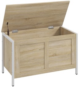 HOMCOM Baú de Armazenamento 95L Baú de Arrumação com Tampa Banco de Armazenamento com Dobradiça de Segurança 80x40x50 cm Madeira | Aosom Portugal