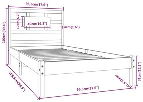 Estrutura de cama 90x200 cm madeira maciça