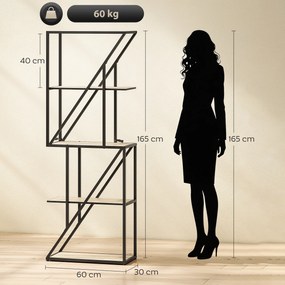 Estante de 5 Níveis Estante para Livros Estilo Industrial com Prateleiras Abertas e Estrutura de Aço 60x30x165 cm Madeira e Preto