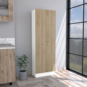 Armário alto de cozinha armazenamento Z60, duas portas e com prateleiras internas resistentes, 180,3 cm a x 60 cm e x 30 cm p, branco /natural