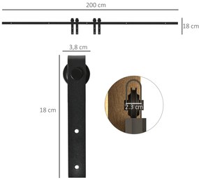 Ferragens Portas de Correr 200 cm Kit para Porta de Correr Dupla Largura 50 cm Aço Carbono Preto