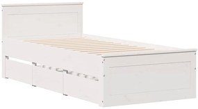 Estrutura de cama s/ colchão e c/ cabeceira pinho maciço branco