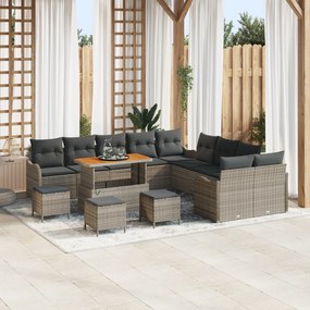 Conjunto de Sofás de Jardim vidaXL de 14 Peças com Almofadas Cinza Rat