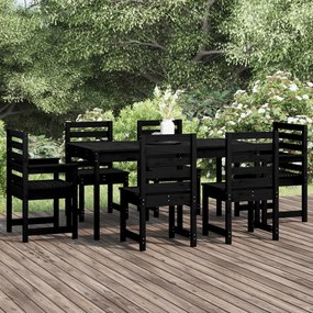 vidaXL 7 pcs conj. jantar p/ jardim madeira de pinho maciça preto