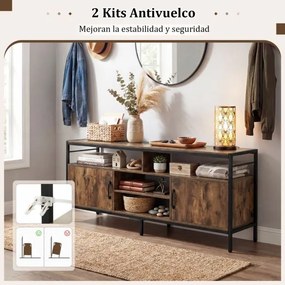 Móvel para TV até 65" com 2 armários e 4 prateleiras abertas, em madeira com pés de metal 147 x 35 x 63,5 cm Castanho rústico