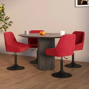vidaXL Cadeiras de jantar giratórias 4 pcs veludo vermelho tinto