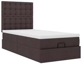 Cama otomana com colchão &amp; LEDs 90x200cm tecido castanho escuro