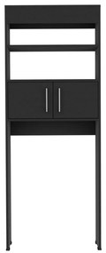 Armário casa de banho sobre a Sanita Madrid, com portas e prateleiras abertas externas, 160 cm a x 20,3cm e x 62,4cm L, Preto