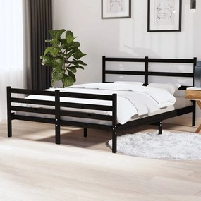 Estrutura de cama King 150x200 cm pinho maciço preto